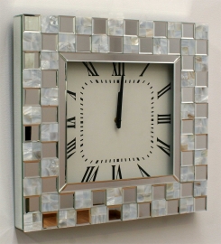 Reloj Cuadrado Marco Doble Nácar blanco 50x50x5 cm