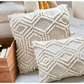Cojín Pompon Crochet Rombos Beige 45x45