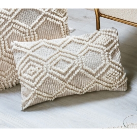 Cojín Pompon Crochet Rombos Beige 30x50