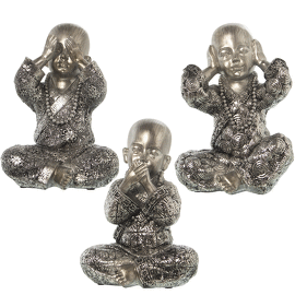 Figuras Buda Resina Plata C/tunica Negro/Plata o Dorado