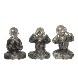 Figuras Buda Resina Plateada C/tunica Negro/plata