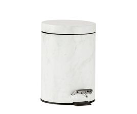 Papelera clásica marmolizada de metal blanco para baño 3L